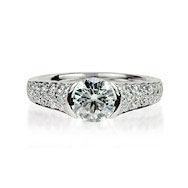 Round Diamond & Pave Solitaire B Engagement Ring