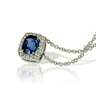 Cushion Sapphire Halo Pendant Necklace