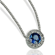Round Sapphire Halo Pendant Necklace